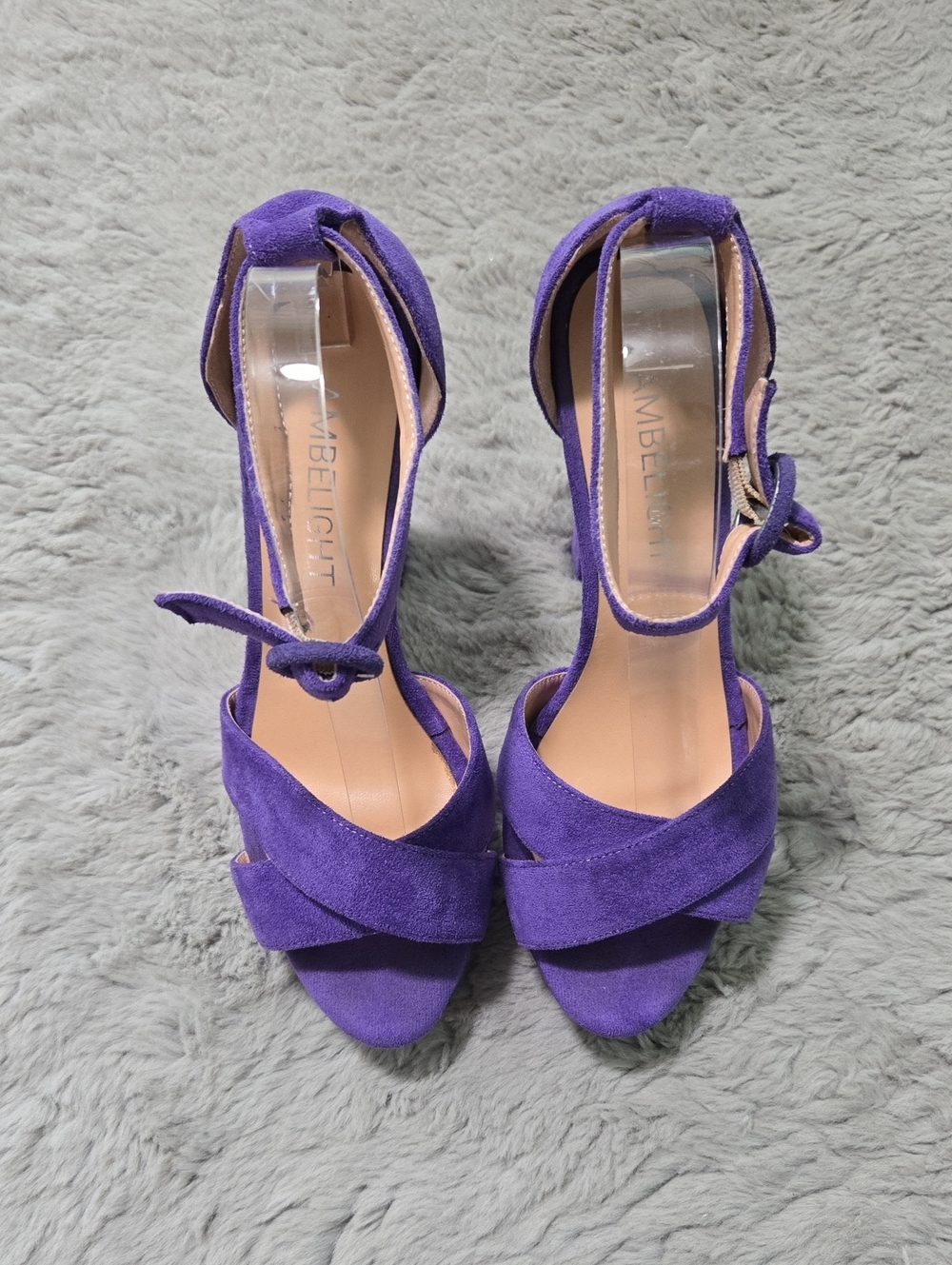 Ambelight purple velvet high platform heels with ankle straps size 8.5
